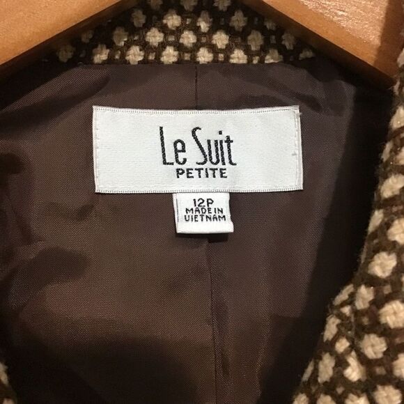 Le Suit Brown Polka Dot Tweed Career Blazer Jacket 12P - Picture 11 of 12